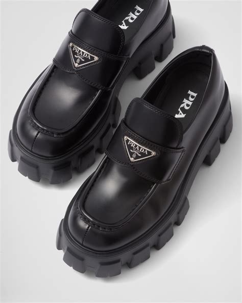 chocolate loafers prada|Prada monolith loafers women's.